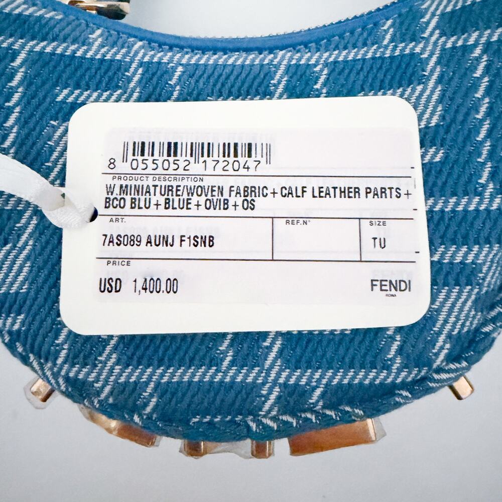Fendi Nano Fendigraphy Mini Bag Woven Fabric Leather Blue Denim Effect - Picture 14 of 16
